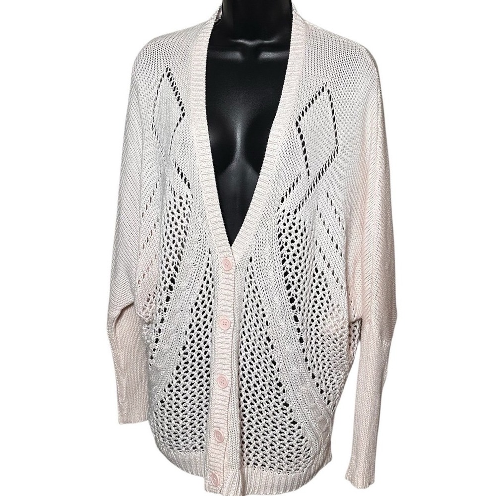 Springtime Blush Pink Open-Knit Button Front Women's Cardigan Sweater Size Med